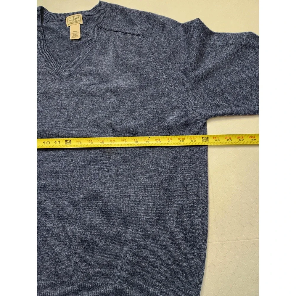 LL Bean Sweater Mens XL Blue Heather V Neck Lambswool Pullover Knit Grandpa